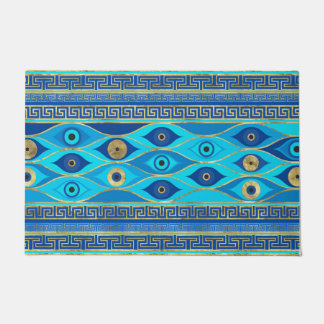 ギリシャの邪悪な目とギリシャの鍵オーナメント ドアマット