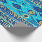 ギリシャの邪悪な目とギリシャの鍵オーナメント ラッピングペーパー (角)