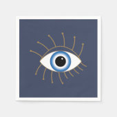 ギリシャの邪悪な目と点滅の青い白金ゴールド スタンダードカクテルナプキン (正面)
