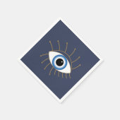 ギリシャの邪悪な目と点滅の青い白金ゴールド スタンダードカクテルナプキン (角)