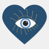 ギリシャの邪悪な目と点滅の青い白金ゴールド ハートシール (正面)