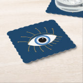 ギリシャの邪悪な目と点滅の青い白金ゴールド ペーパーコースター (アングル)