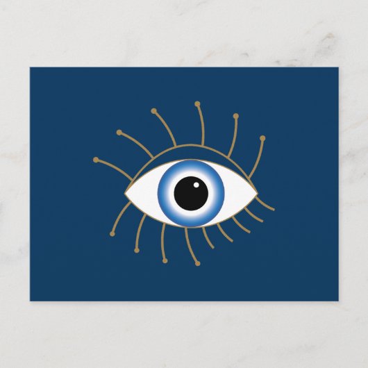 ギリシャの邪悪な目と点滅の青い白金ゴールド ポストカード (正面)