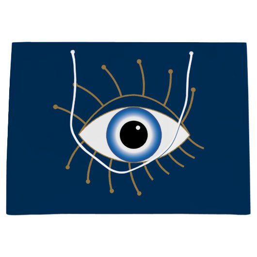 ギリシャの邪悪な目と点滅の青い白金ゴールド ラージペーパーバッグ (正面)