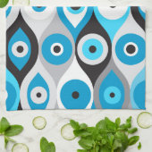 ギリシャの邪悪な目のパターンのブルースとグレー キッチンタオル (折り畳み)