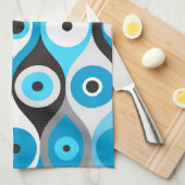 ギリシャの邪悪な目のパターンのブルースとグレー キッチンタオル (四つ折り)