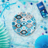 ギリシャの邪悪な目のパターンのブルースとグレー ペーパープレート (パーティー)