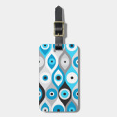 ギリシャの邪悪な目のパターンのブルースとグレー ラゲッジタグ (正面縦)
