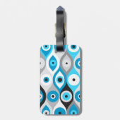 ギリシャの邪悪な目のパターンのブルースとグレー ラゲッジタグ (裏面縦)