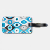 ギリシャの邪悪な目のパターンのブルースとグレー ラゲッジタグ (裏面横)