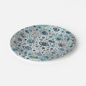 ギリシャの邪悪な目のパターンアワビの殻と金ゴールド ペーパープレート (アングル)