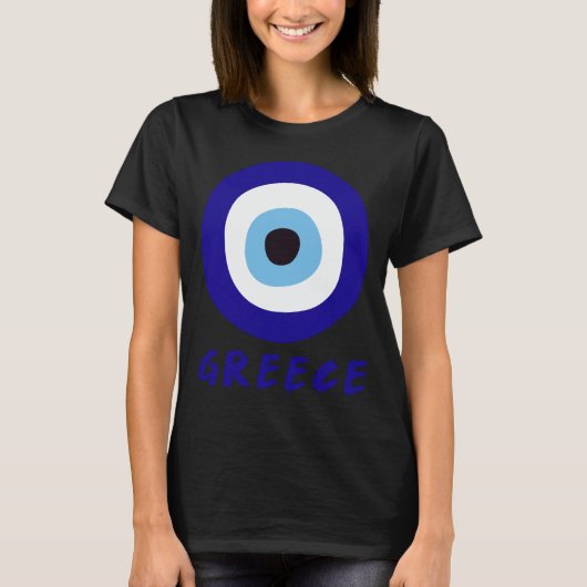 ギリシャの邪悪な目の女性の黒 Tシャツ (正面)