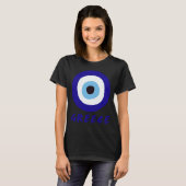 ギリシャの邪悪な目の女性の黒 Tシャツ (正面フル)