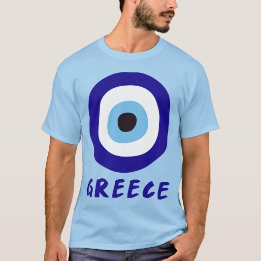 ギリシャの邪悪な目の男の青 Tシャツ (正面)