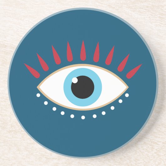 ギリシャの邪悪な目の赤い睫毛 コースター (正面)