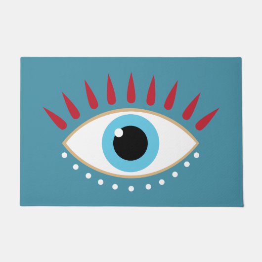 ギリシャの邪悪な目の赤い睫毛 ドアマット (正面)