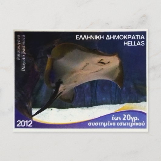 ギリシャの郵便切手Common stingray ポストカード (正面)