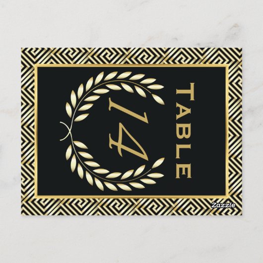 ギリシャの鍵と月桂樹の花輪の結婚式テーブルナンバー ポストカード (裏面)