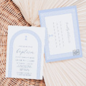 ギリシャの鍵の白と青の洗礼招待状ポストカード ポストカード