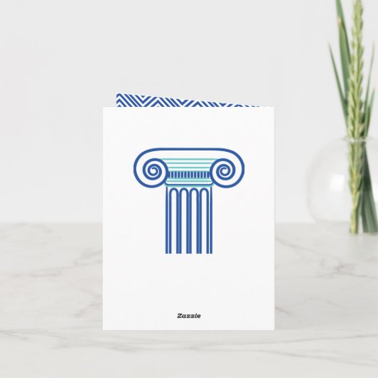 ギリシャの鍵模様とアクアブルーの円柱のウェディング サンクス サンキューカード (裏面)