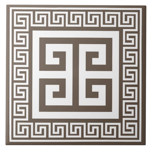 ギリシャの鍵模様の白と茶色のセラミックタイル タイル (正面)