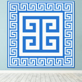 ギリシャの鍵模様の白と青のキャンバスプリント キャンバスプリント (インサイチュ (ウッドフロア))