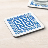 ギリシャの鍵模様の青と白のデザインマット コースター (左側)