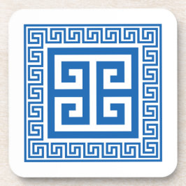 ギリシャの鍵模様の青と白のデザインマット コースター