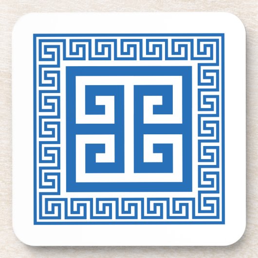 ギリシャの鍵模様の青と白のデザインマット コースター (正面)