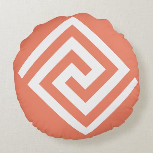 ギリシャの鍵模様 オレンジ 白 プレゼント トレンディ 2025 ラウンドクッション (裏面)