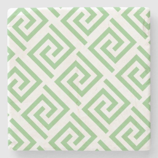 ギリシャの鍵模様 ホワイト サージュグリーン オーダーメイド おしゃれ ストーンコースター (正面)