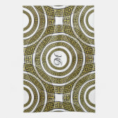 ギリシャの鍵Meander in Geometric Symmetry Artdeco キッチンタオル (縦)
