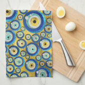 ギリシャの青いガラス悪のまなざしのお守りパターン キッチンタオル (四つ折り)