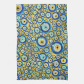 ギリシャの青いガラス悪のまなざしのお守りパターン キッチンタオル (縦)