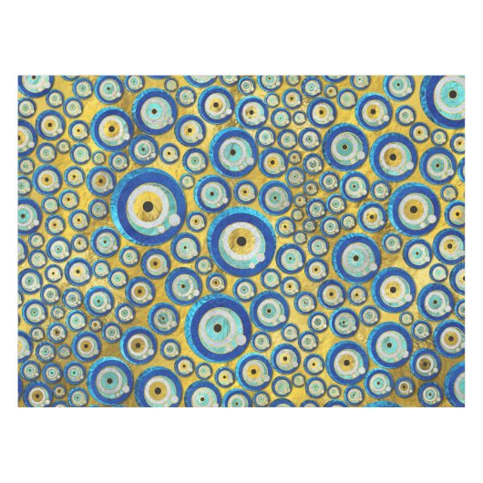 ギリシャの青いガラス悪のまなざしのお守りパターン テーブルクロス (正面(横))