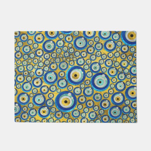 ギリシャの青いガラス悪のまなざしのお守りパターン ドアマット (正面)