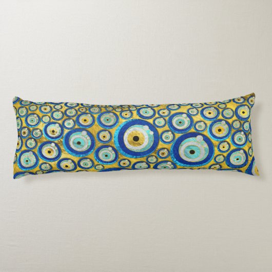 ギリシャの青いガラス悪のまなざしのお守りパターン ボディピロー (裏面)