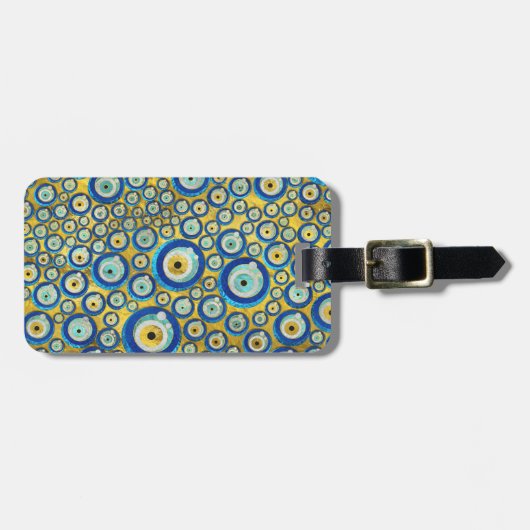 ギリシャの青いガラス悪のまなざしのお守りパターン ラゲッジタグ (正面横)