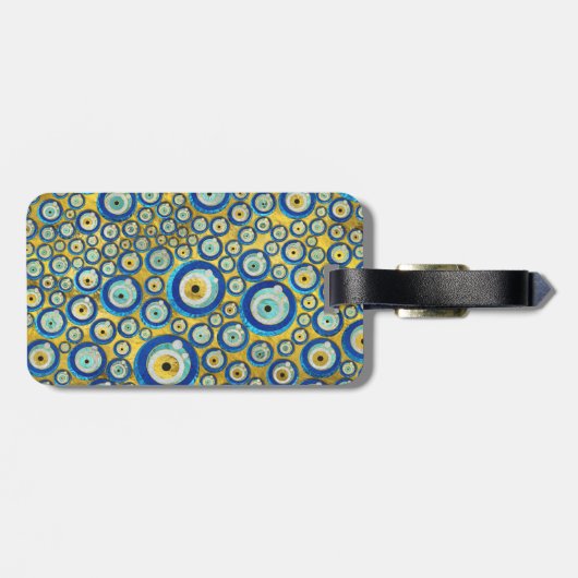 ギリシャの青いガラス悪のまなざしのお守りパターン ラゲッジタグ (裏面横)