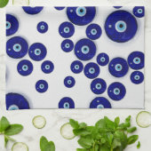 ギリシャの青いガラス悪のまなざしのお守り キッチンタオル (折り畳み)