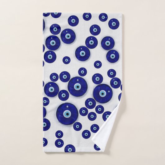 ギリシャの青いガラス悪のまなざしのお守り バスタオルセット (ハンドタオル)