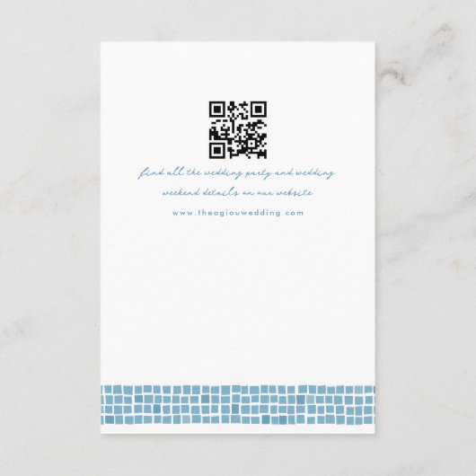 ギリシャの青いタイル枠のシンプル宛先の結婚式 エンクロージャーカード (裏面)