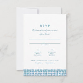 ギリシャの青いタイル枠のシンプル宛先の結婚式 出欠カード