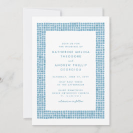 ギリシャの青いタイル枠のシンプル宛先の結婚式 招待状