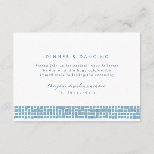 ギリシャの青いタイル枠シンプルの結婚披露宴 エンクロージャーカード (正面)