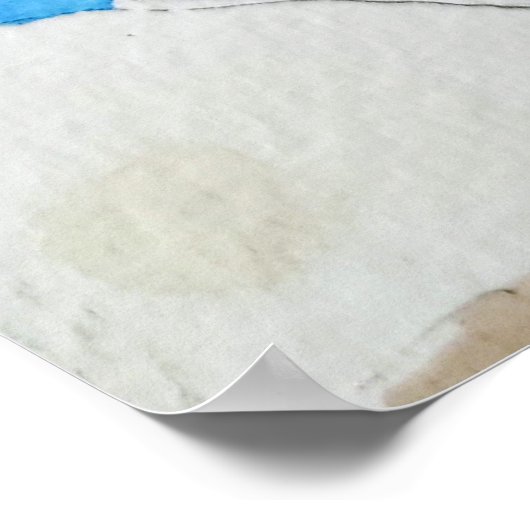 ギリシャの青い教会のインクと水の色 ポスター (角)