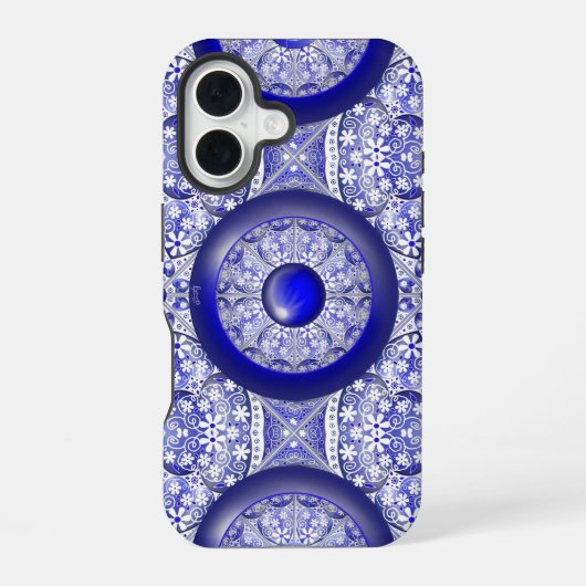 ギリシャの青い陶器レース iPhone 16ケース (裏面)
