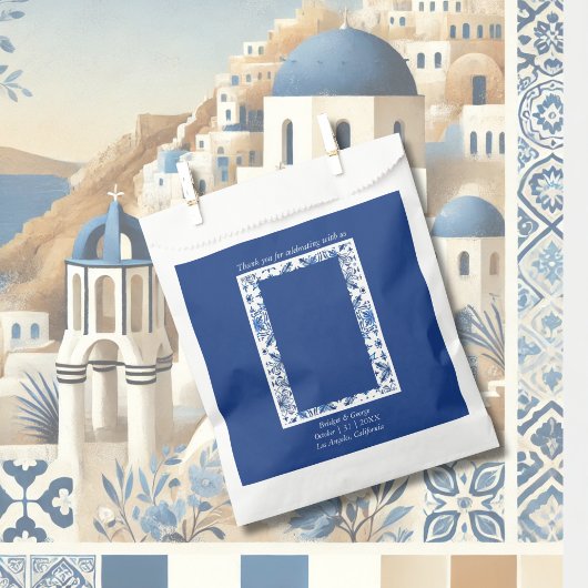 ギリシャの青と白のエレガントな結婚式 フェイバーバッグ