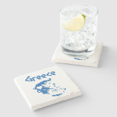 ギリシャの青と白の地図 ストーンコースター (横)