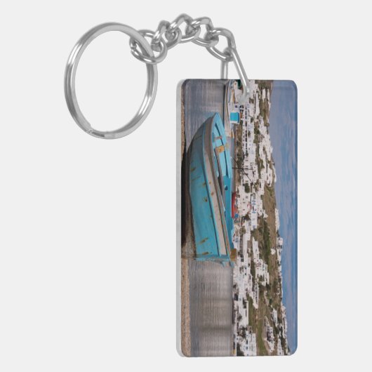 ギリシャの魚釣り船の港と港 キーホルダー (正面左)